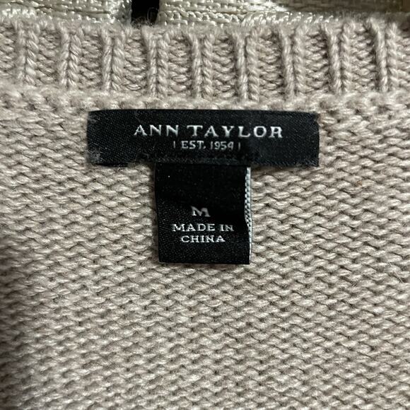 Ann Taylor Sequin Front Angora Cardigan Size M Taupe Wool Blend Snap Front NEW - Picture 7 of 10